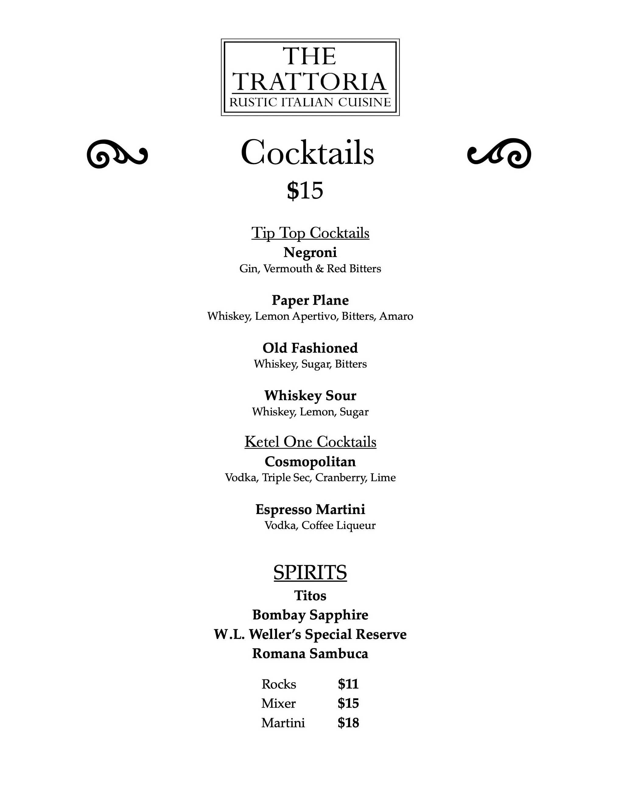 Cocktail Menu — The Trattoria
